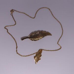 Vintage Gold Tone Leaf Brooch/Pin and Necklace